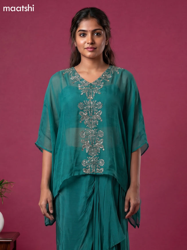 Teal Green Organza Zardosi Work Kaftan Dress