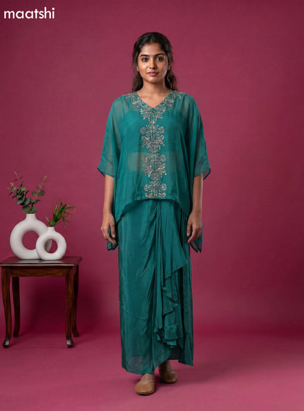 Teal Green Organza Zardosi Work Kaftan Dress