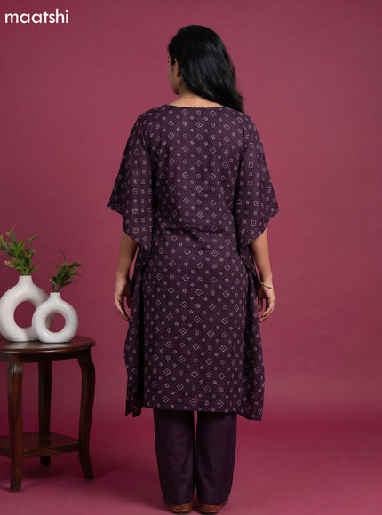 Dark Purple Crepe Silk Bandhani Printed Kaftan Dress