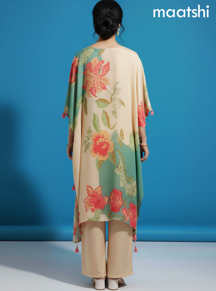 Cream Crepe Silk Printed Kaftan Dress