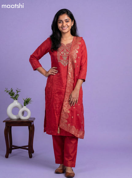 Red Crepe Silk Zardosi Work Straight Suit