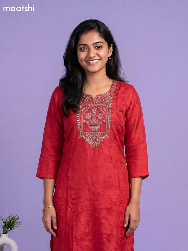 Red Crepe Silk Zardosi Work Straight Suit