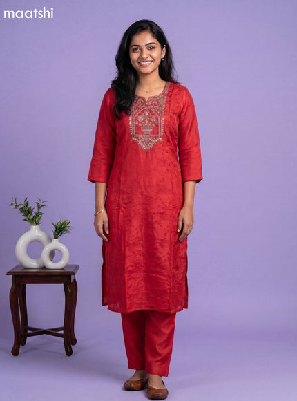Red Crepe Silk Zardosi Work Straight Suit