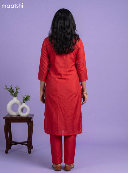 Red Crepe Silk Zardosi Work Straight Suit
