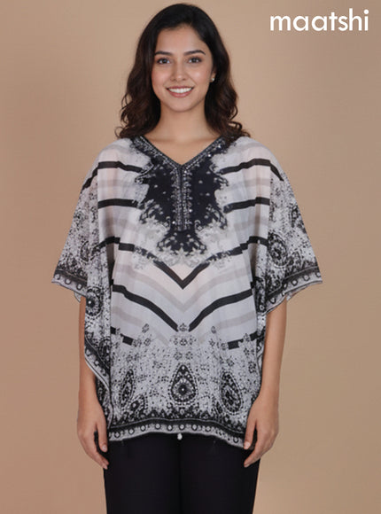 Off White and Black Crepe Silk Printed Kaftan Dress