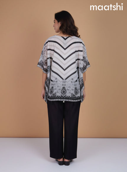 Off White and Black Crepe Silk Printed Kaftan Dress