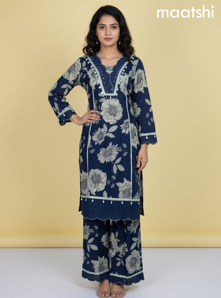 Peacock Blue Cotton Floral Printed Co-Ord Set