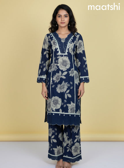 Peacock Blue Cotton Floral Printed Co-Ord Set