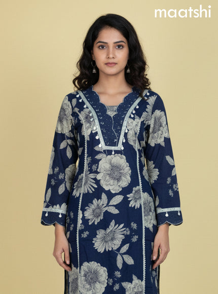 Peacock Blue Cotton Floral Printed Co-Ord Set