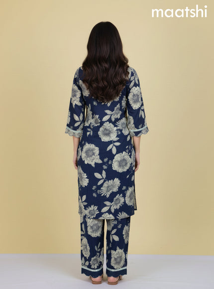 Peacock Blue Cotton Floral Printed Co-Ord Set