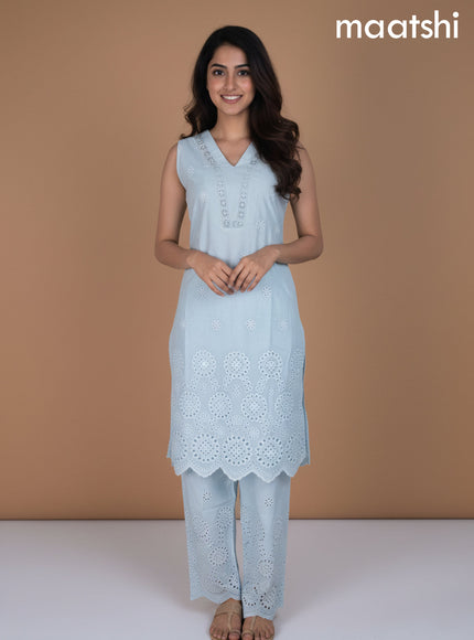 Pastel Blue Shade Cotton Hakoba Work Co-Ord Set