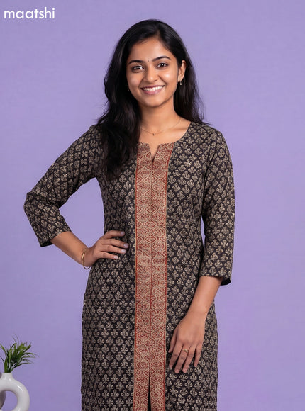 Black and Rust Shade Chanderi Allover Prints & Embroidery Work Straight Suit