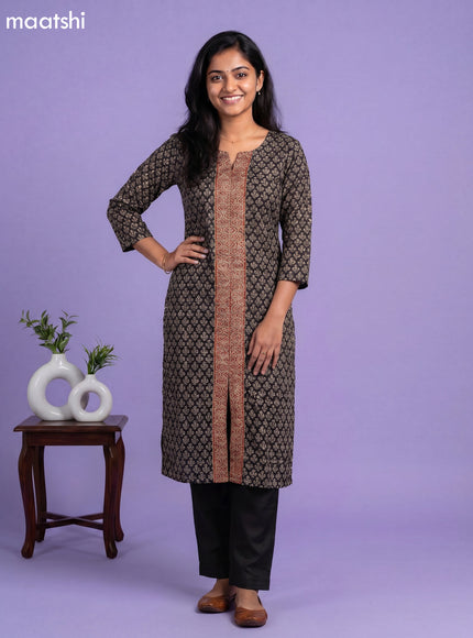 Black and Rust Shade Chanderi Allover Prints & Embroidery Work Straight Suit