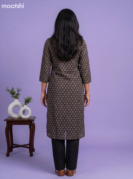 Black and Rust Shade Chanderi Allover Prints & Embroidery Work Straight Suit