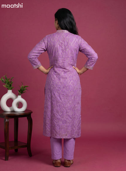 Lavender Chanderi Printed & Simple Embroidery Work Straight Suit