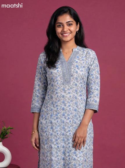 Pastel Blue Chanderi Floral Printed Straight Suit