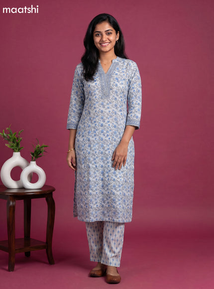 Pastel Blue Chanderi Floral Printed Straight Suit