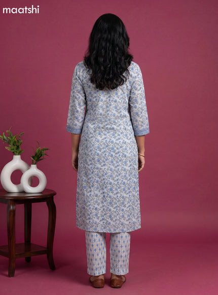 Pastel Blue Chanderi Floral Printed Straight Suit