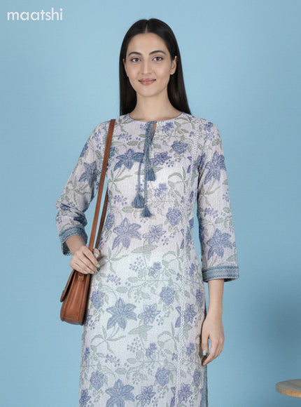 Off White and Blue Kota Floral Printed Straight Suit
