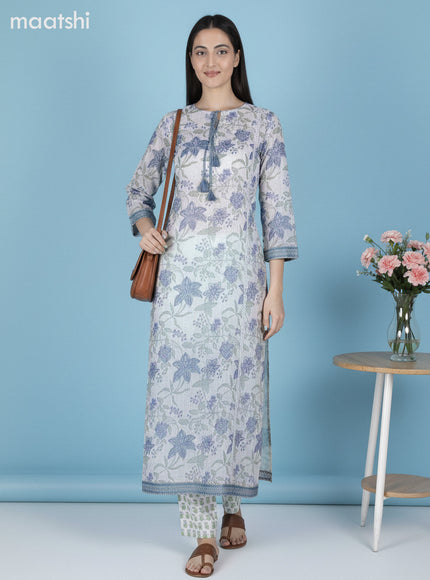 Off White and Blue Kota Floral Printed Straight Suit