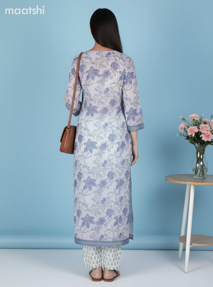 Off White and Blue Kota Floral Printed Straight Suit