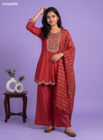 Dark Rust Art Silk Embroidery Work Short Anarkali Suit