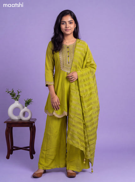 Lime Green Art Silk Embroidery Work Short Anarkali Suit