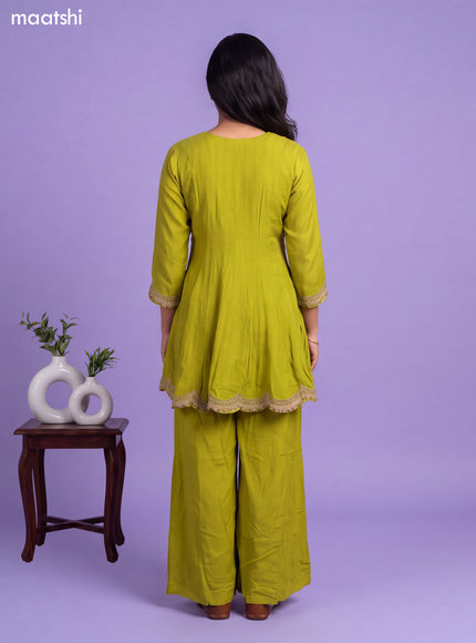 Lime Green Art Silk Embroidery Work Short Anarkali Suit