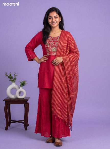 Pink Art Silk Embroidery Work Short Straight Suit