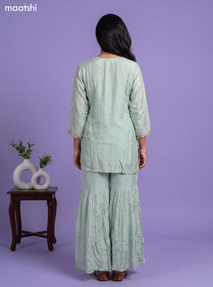 Pastel Green Art Silk Embroidery Work Short Straight Suit