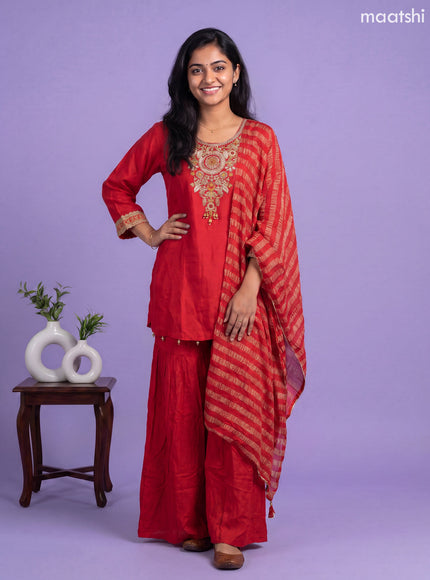 Red Art Silk Embroidery Work Short Anarkali Suit