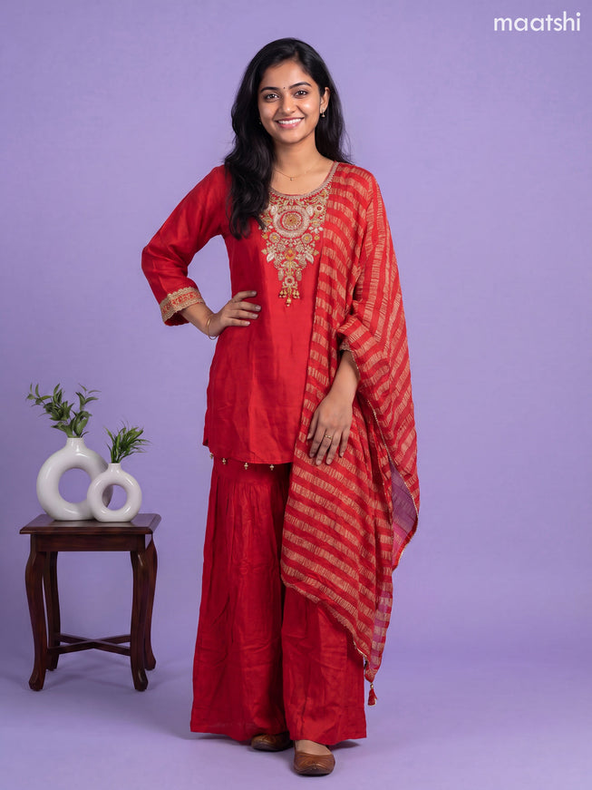 Red Art Silk Embroidery Work Short Anarkali Suit