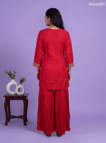 Red Art Silk Embroidery Work Short Anarkali Suit