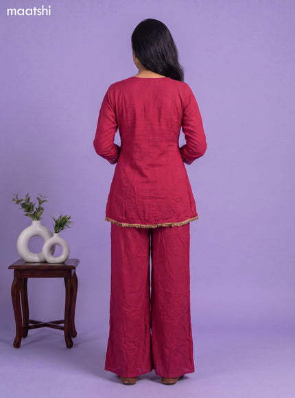 Pink Art Silk Embroidery Work Kurti Set
