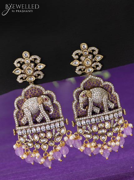 Beaded purple elephant pendant necklace with cz stones and beads hangings