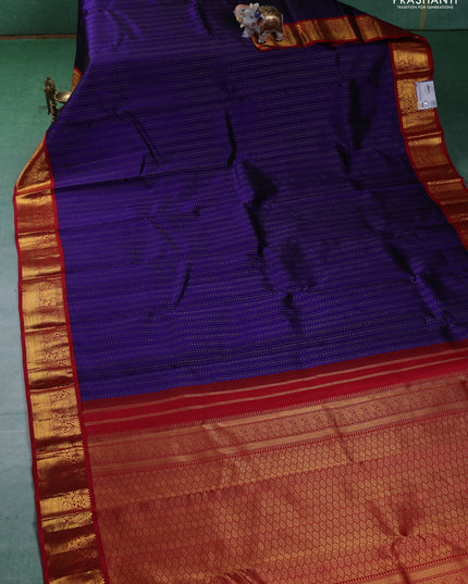 Pure kanchipuram silk saree blue and red with allover zari weaves and zari woven korvai border