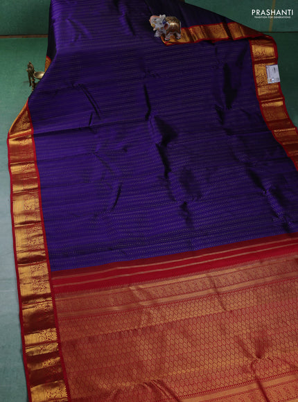 Pure kanchipuram silk saree blue and red with allover zari weaves and zari woven korvai border