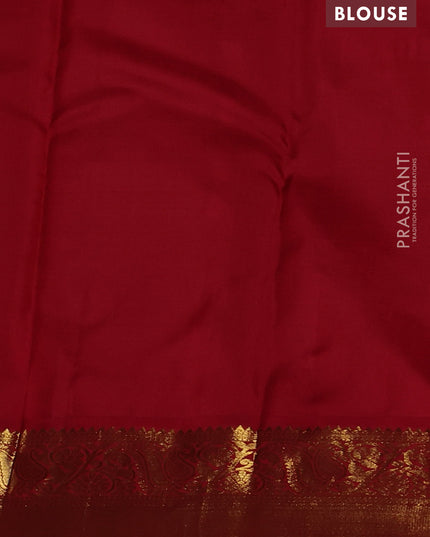 Pure kanchipuram silk saree blue and red with allover zari weaves and zari woven korvai border