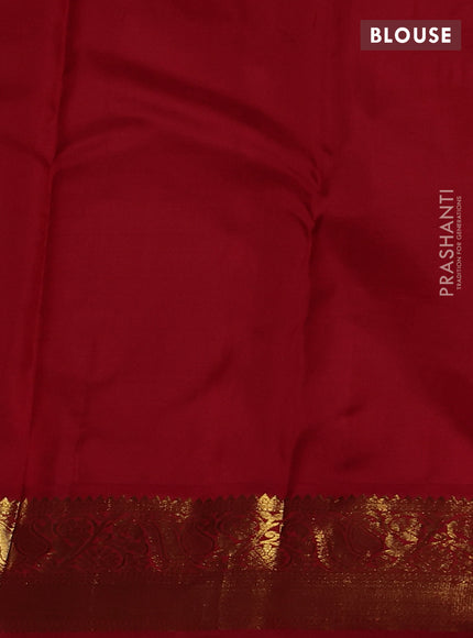 Pure kanchipuram silk saree blue and red with allover zari weaves and zari woven korvai border