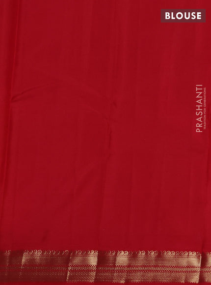 Pure kanchipuram silk saree mustard yellow and red with plain body and zari woven korvai border