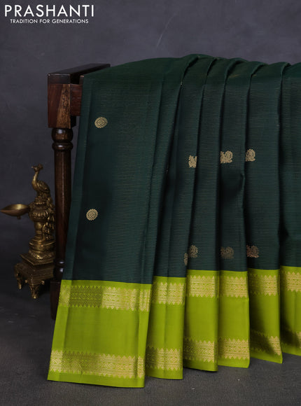 Pure kanchipuram silk saree dark green and light green with allover vairaosi pattern & buttas and rettapet zari woven border