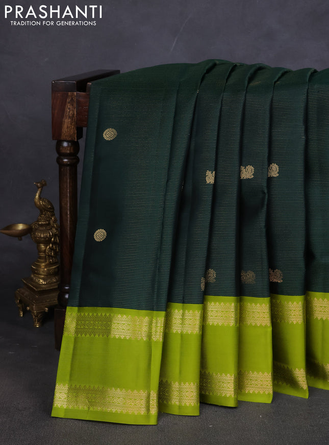 Pure kanchipuram silk saree dark green and light green with allover vairaosi pattern & buttas and rettapet zari woven border