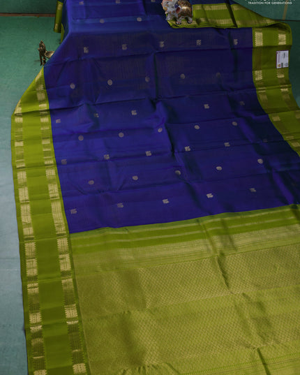 Pure kanchipuram silk saree blue and light green with allover vairaosi pattern & buttas and rettapet zari woven border