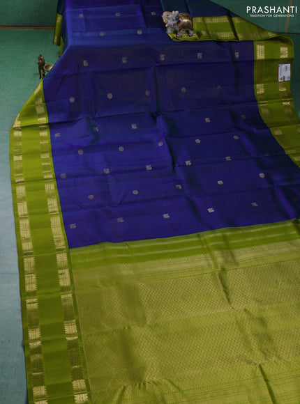 Pure kanchipuram silk saree blue and light green with allover vairaosi pattern & buttas and rettapet zari woven border