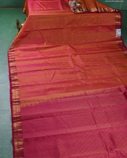 Pure kanchipuram silk saree dual shade of pinkish orange and pink with zari woven buttas and zari woven border