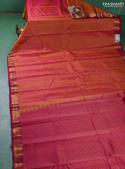 Pure kanchipuram silk saree dual shade of pinkish orange and pink with zari woven buttas and zari woven border