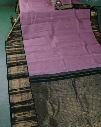 Pure kanchipuram silk saree mauve pink and dark green with zari woven buttas and long zari woven korvai border