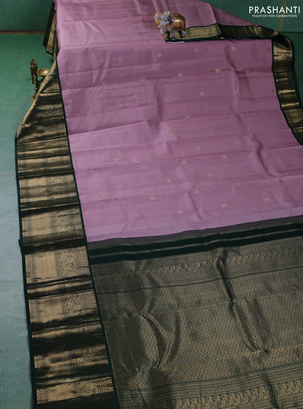 Pure kanchipuram silk saree mauve pink and dark green with zari woven buttas and long zari woven korvai border