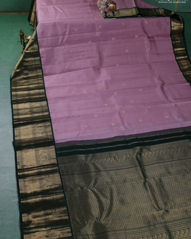 Pure kanchipuram silk saree mauve pink and dark green with zari woven buttas and long zari woven korvai border
