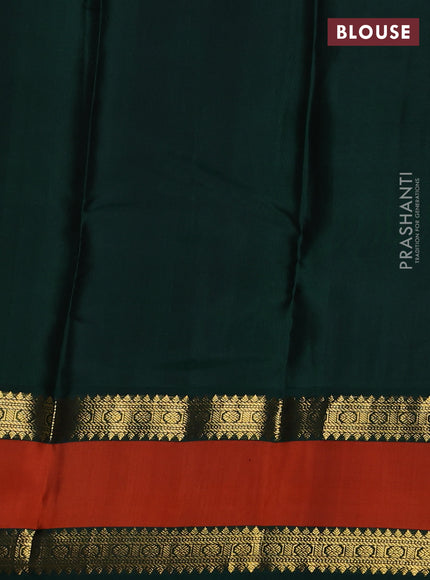 Pure kanchipuram silk saree beige and Bottle green with allover vairaosi pattern & buttas and rettapet zari woven border